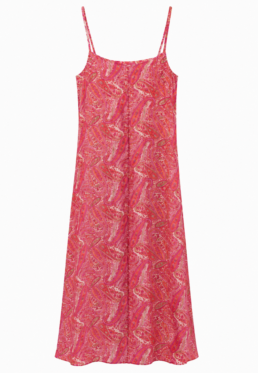 Coral Paisley Askılı Midi Elbise