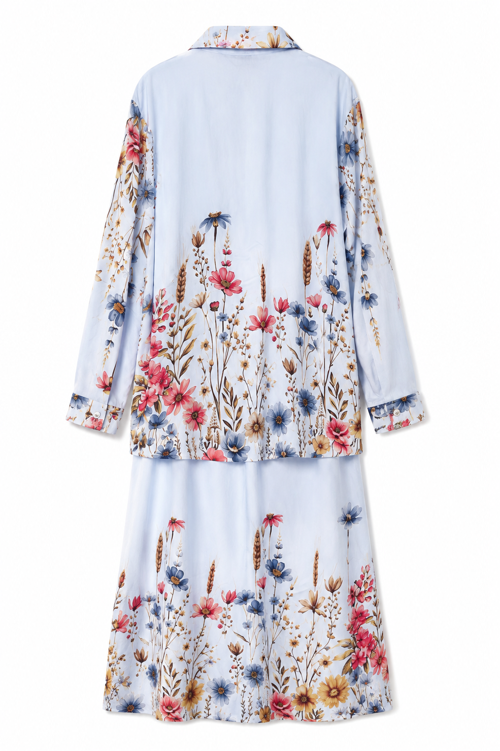 Floral Çiçek Desenli 2’li Elbise Takım-Mavi