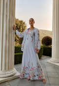 Floral Çiçek Desenli 2’li Elbise Takım-Mavi