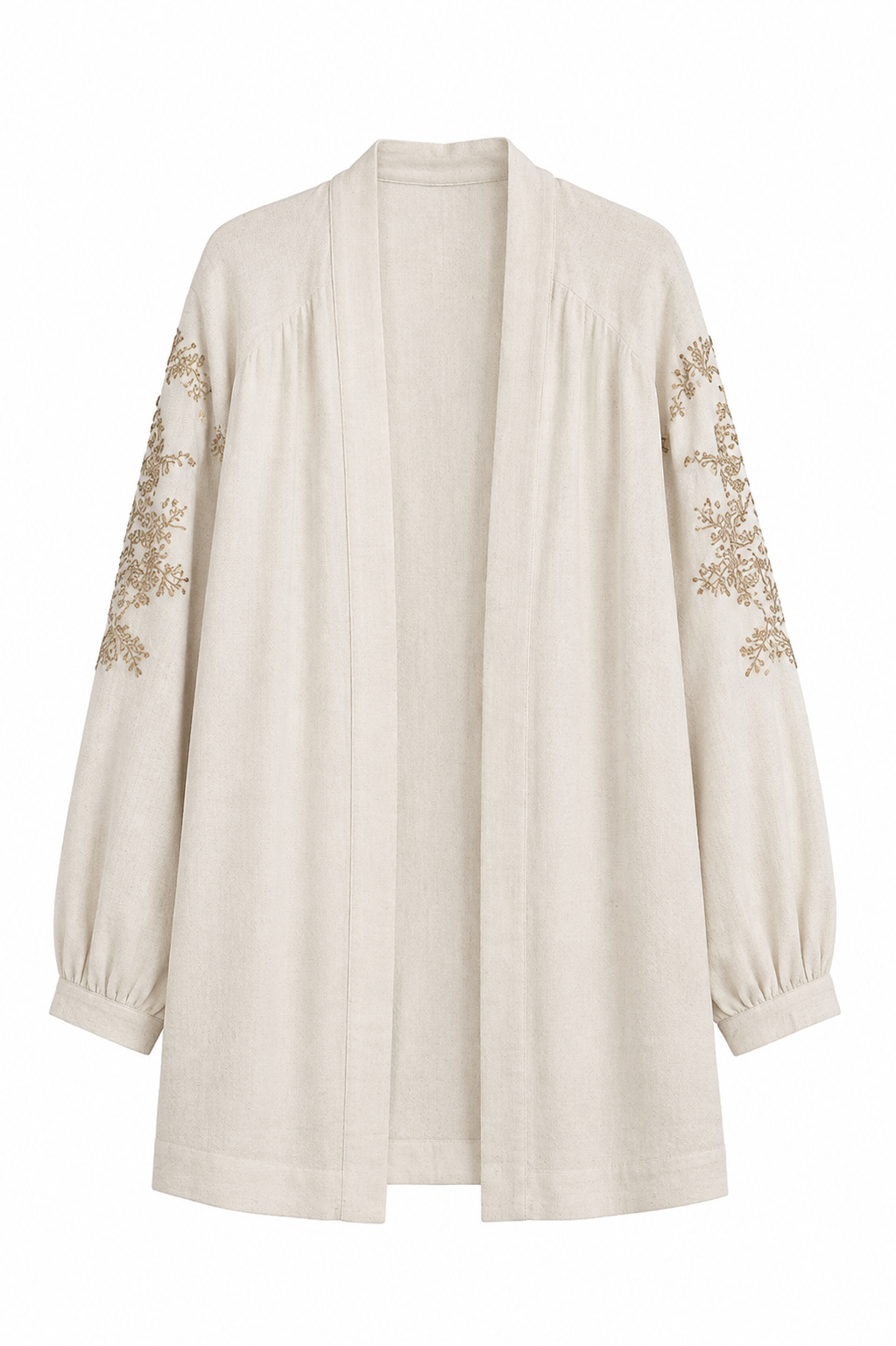Sırt ve Kol İşlemeli Keten Kimono
