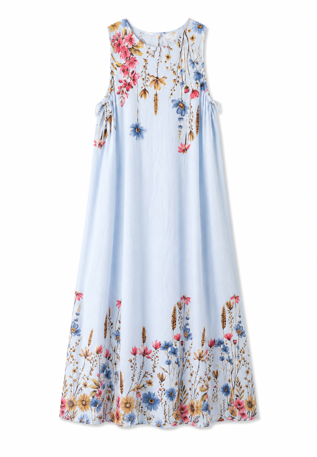 Floral Çiçek Desenli 2’li Elbise Takım-Mavi