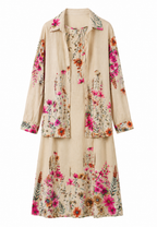 Floral Çiçek Desenli 2’li Elbise Takım-Mavi