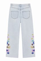 Çiçek Nakışlı Straight Jean 33281