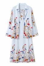 Floral Çiçek Desenli 2’li Elbise Takım-Mavi