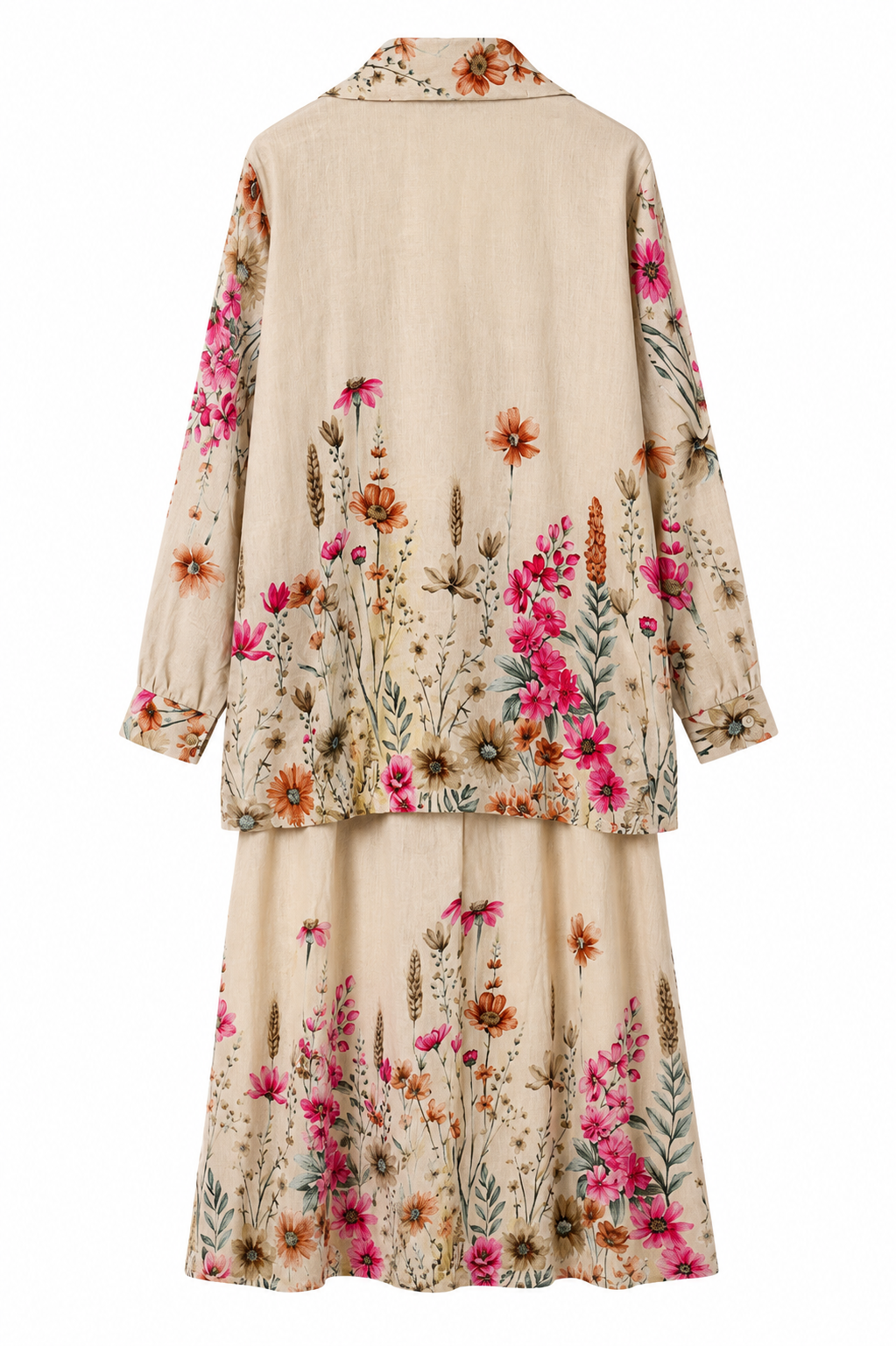 Floral Çiçek Desenli 2’li Elbise Takım-Mavi