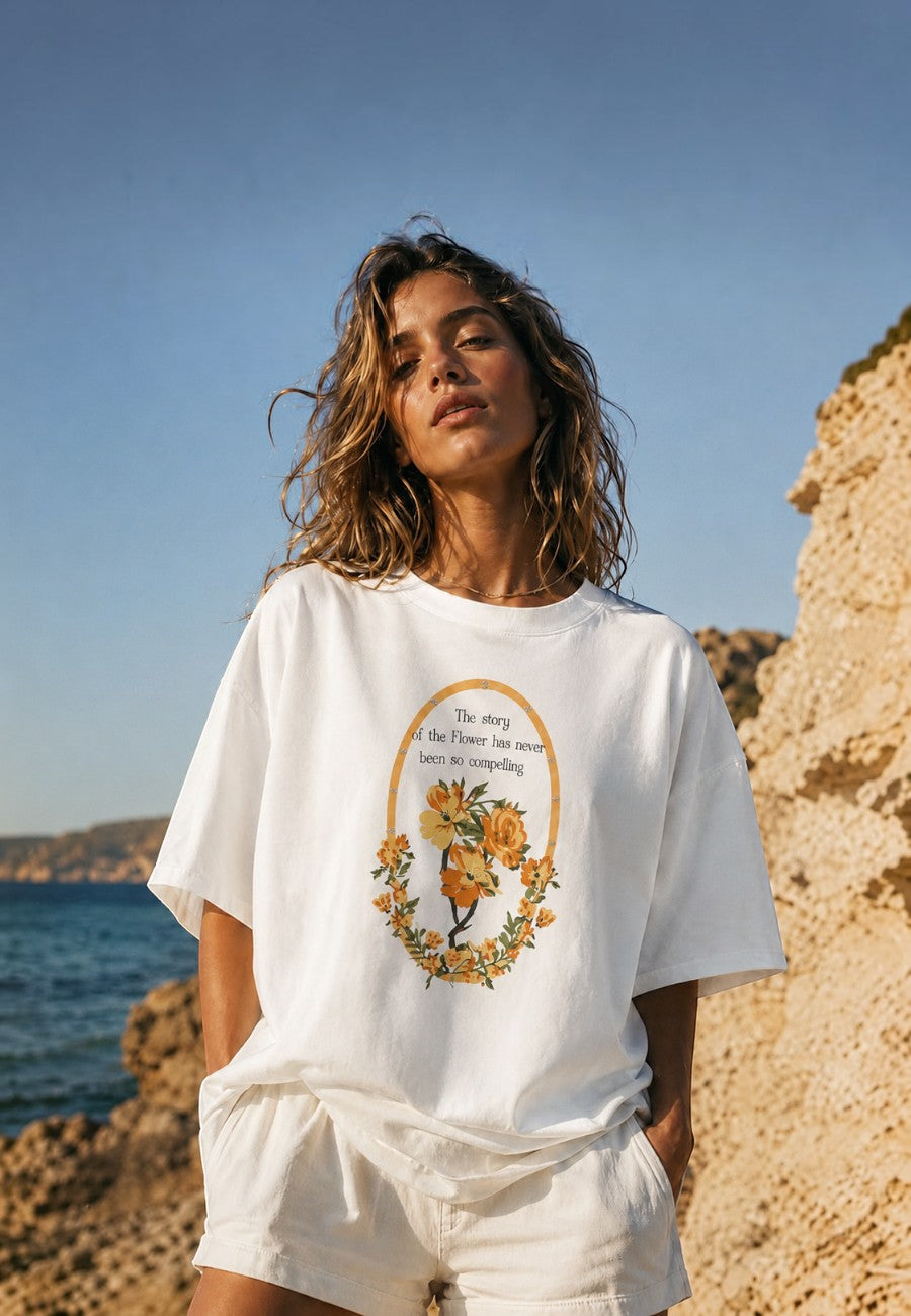 Flower Story Vatkalı Oversize Tişört-OR2202