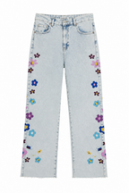 Çiçek Nakışlı Straight Jean 33281
