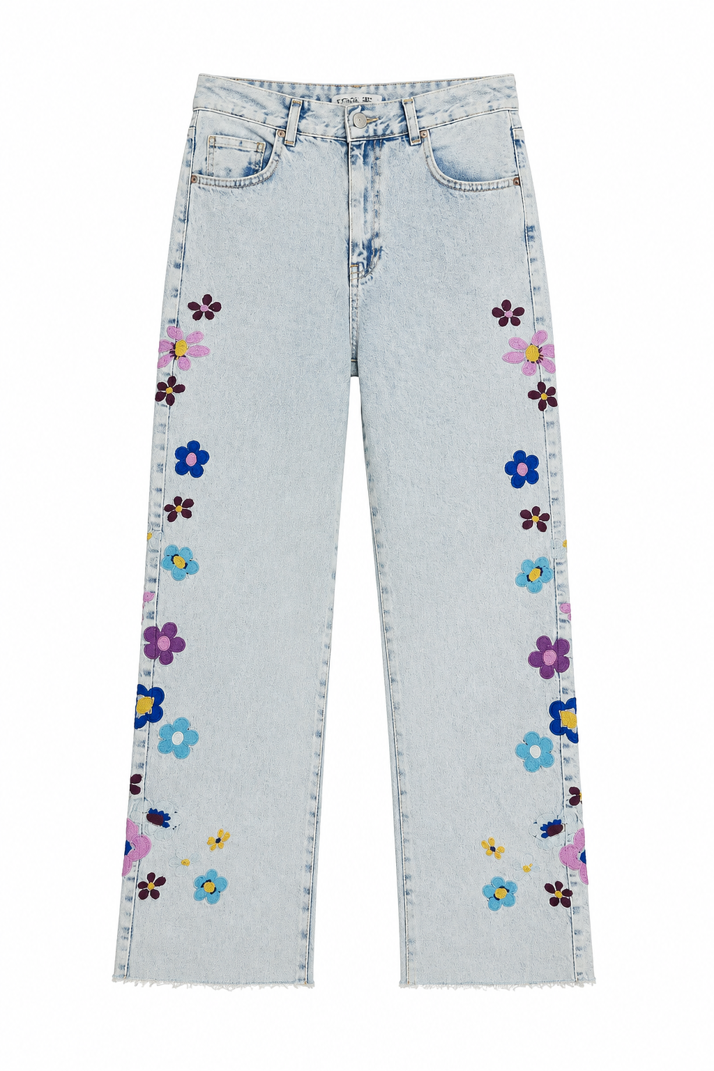 Çiçek Nakışlı Straight Jean 33281