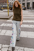 Çiçek Nakışlı Straight Jean 33281