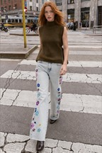 Çiçek Nakışlı Straight Jean 33281