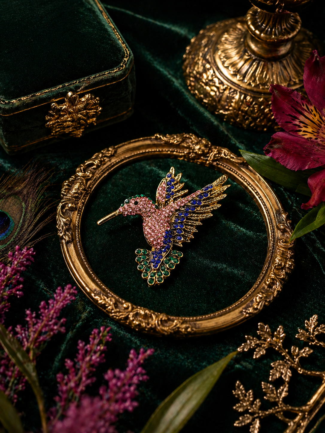 Taş İşlemeli Kolibri Broş-OR26BRS05