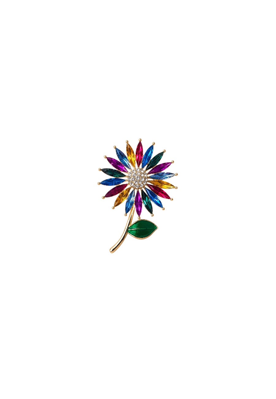 Renkli Kristal Çiçek Broş -BRS3208