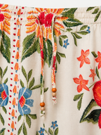 Solena Floral Desenli Bol Paça Pantolon Krem-OR2124