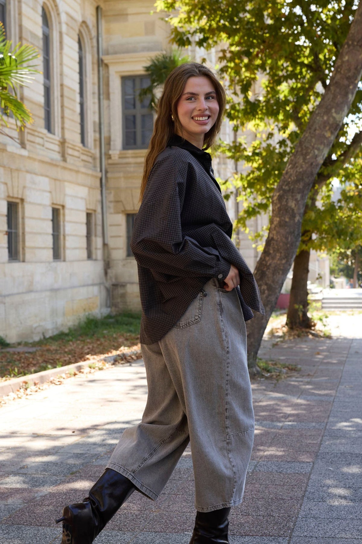 Kadife Yaka Oversize Trenç Gömlek - Siyah